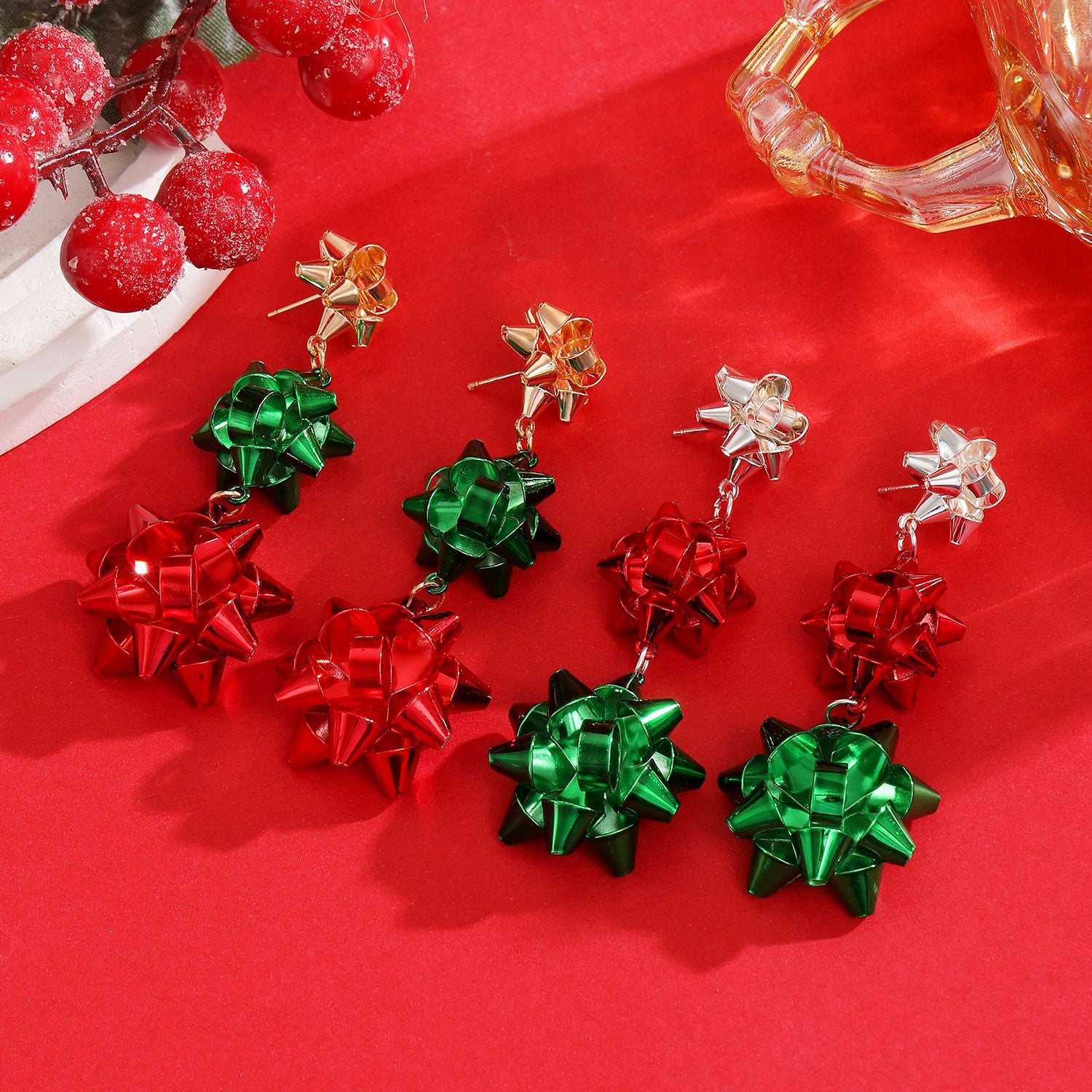 Wholesale Christmas colorful red and green earrings